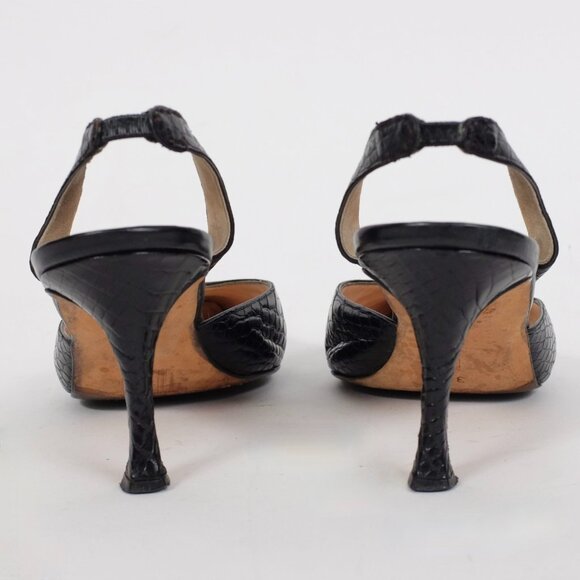 Manolo Blahnik Carolyne crocodile alligator shoes 38 US 8 black slingback - Picture 6 of 8